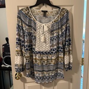 Long sleeve top with crochet parts polyester spandex and cotton